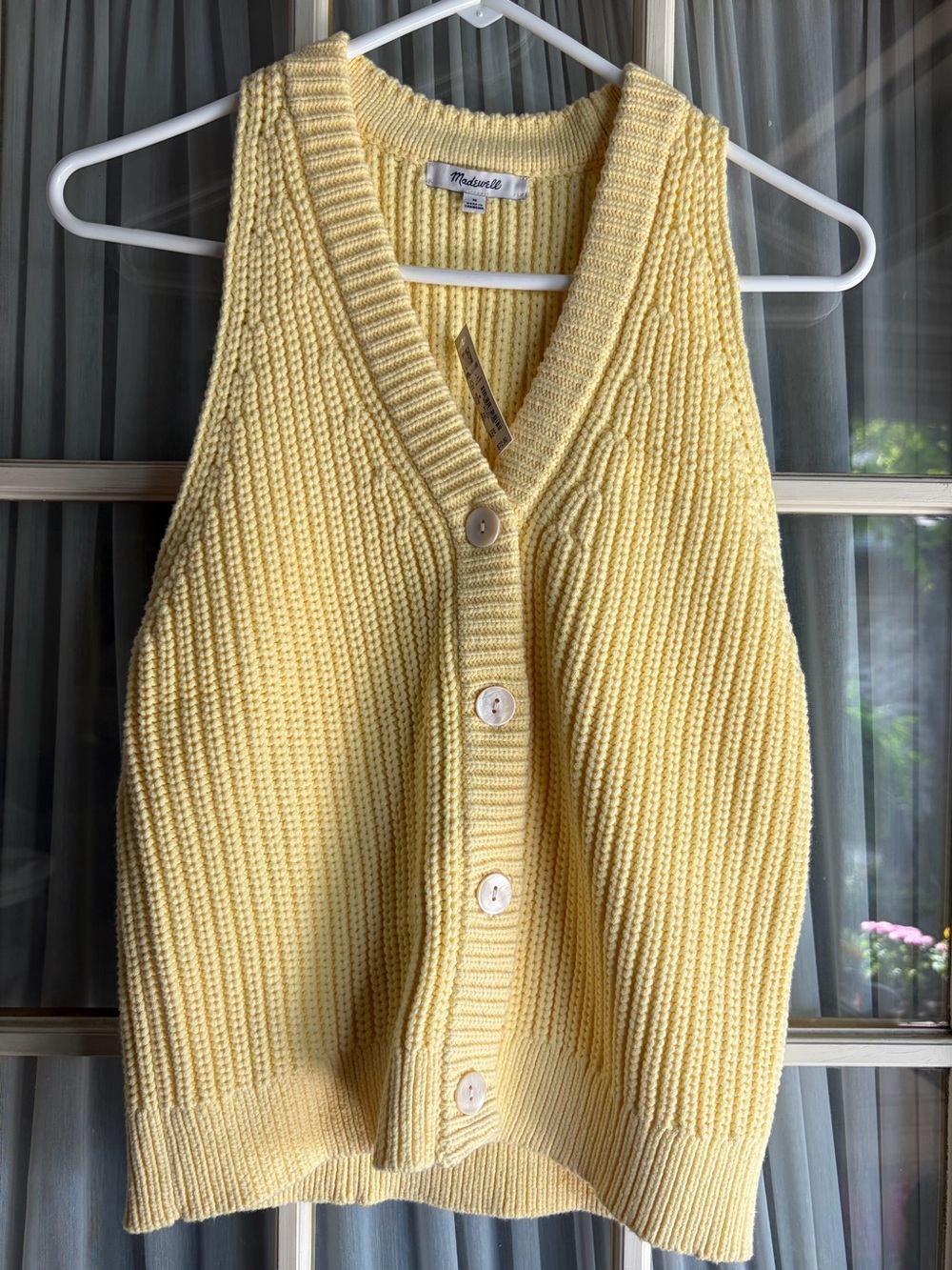 Madewell Pale Yellow Ribbed Knit Button-Front Sweater Vest